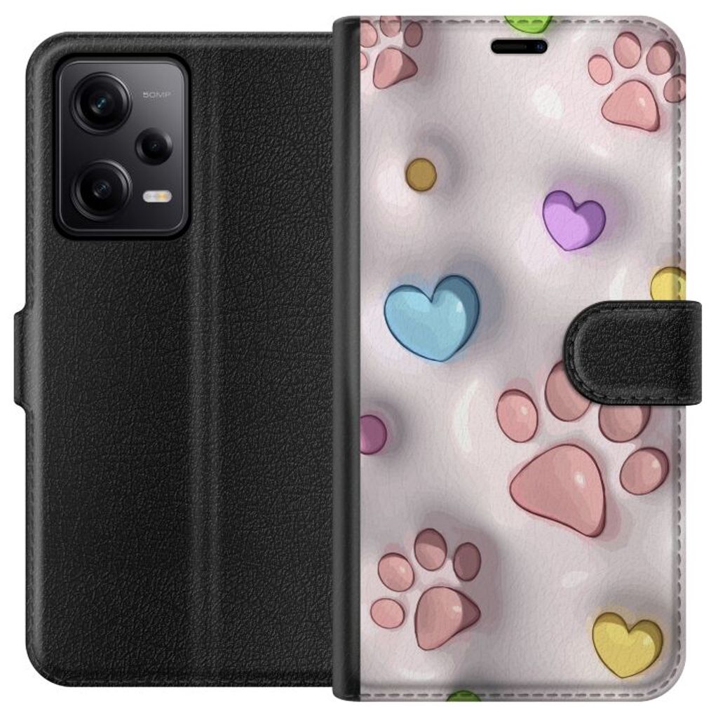 Xiaomi Redmi Note 12 Pro Svart Plånboksfodral Fluffiga Tassar