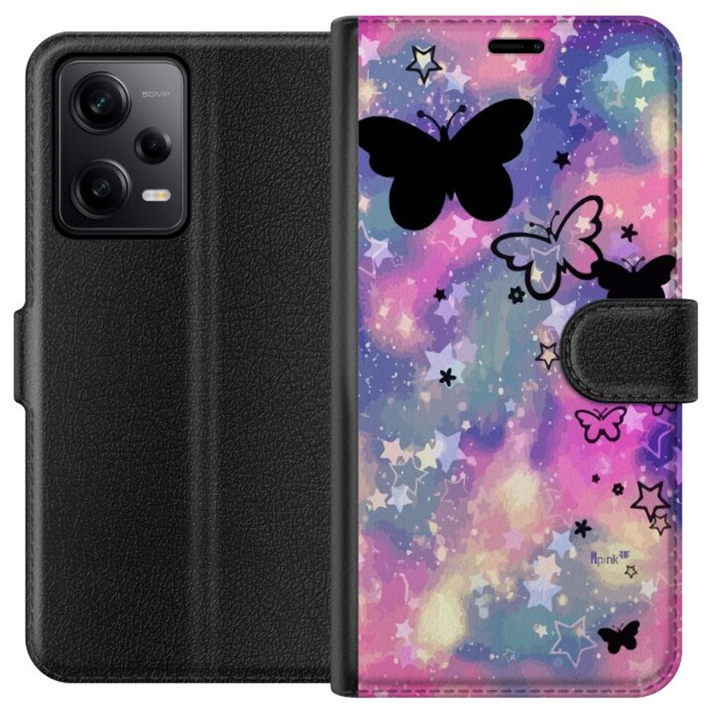 Xiaomi Redmi Note 12 Pro Svart Plånboksfodral Flygande fjärillar
