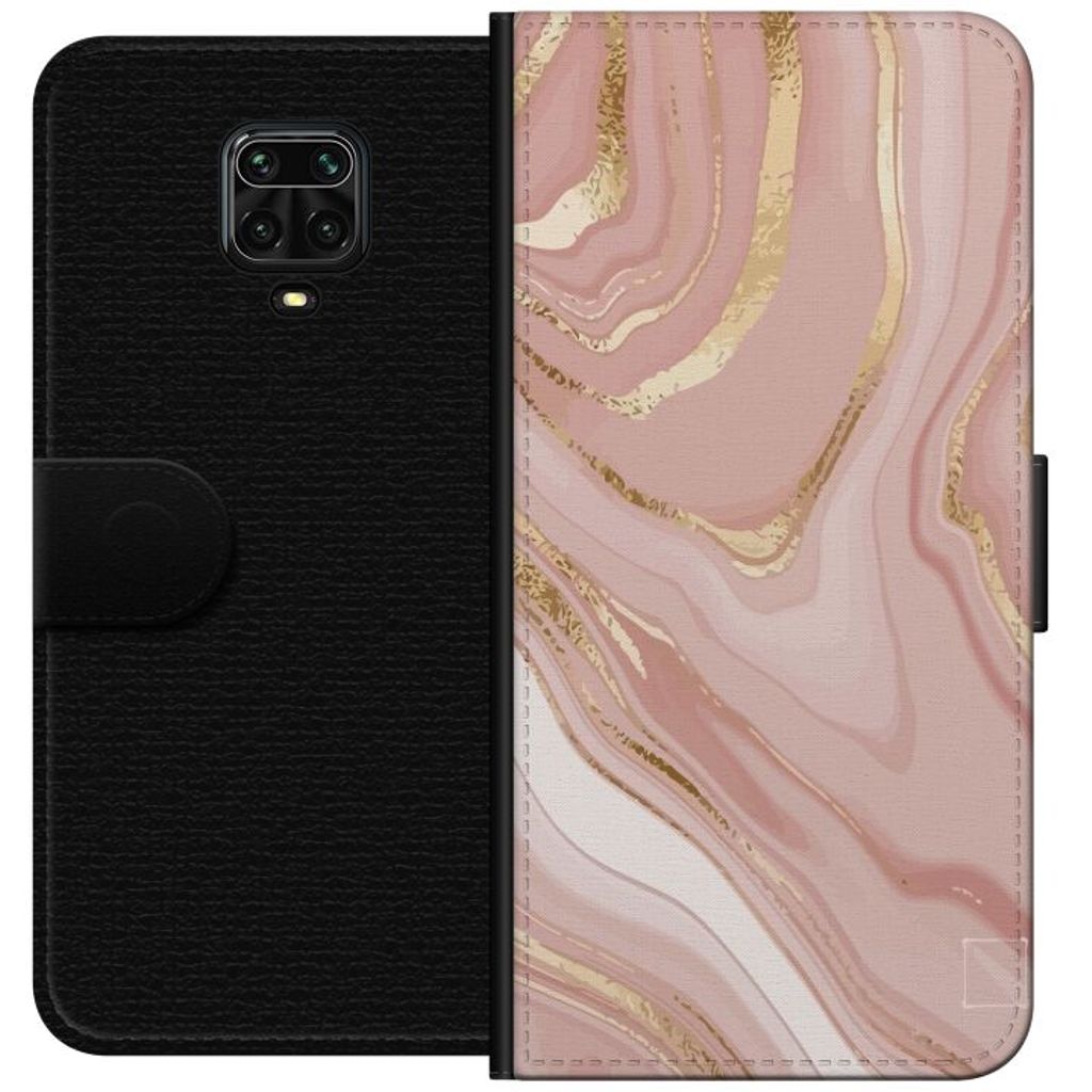 Xiaomi Redmi Note 9S Svart Plånboksfodral Ljusrosa marmor