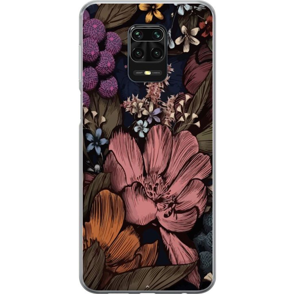 Xiaomi Redmi Note 9S Transparent Mobilskal Tecknade blommor