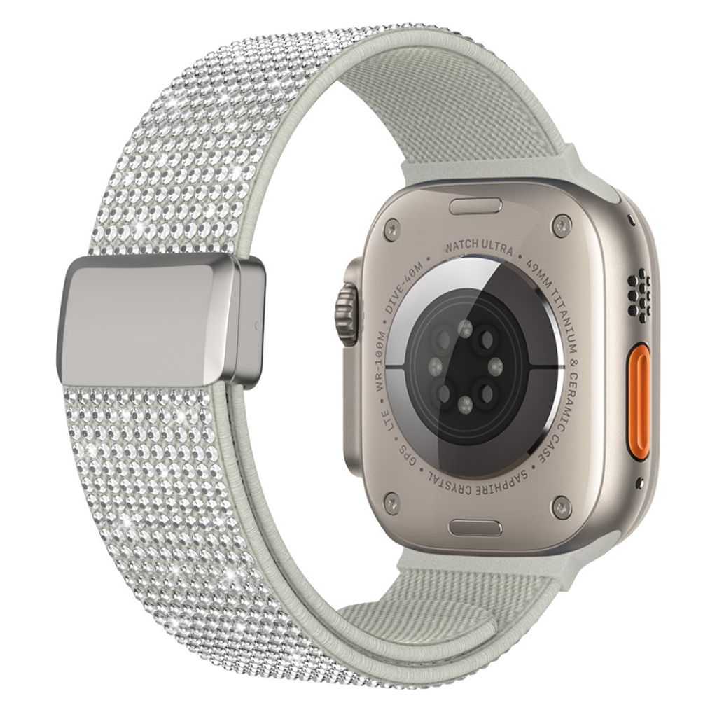 Apple Watch 42/41/40/38mm Klockarmband i Nylon med Strass - Silver