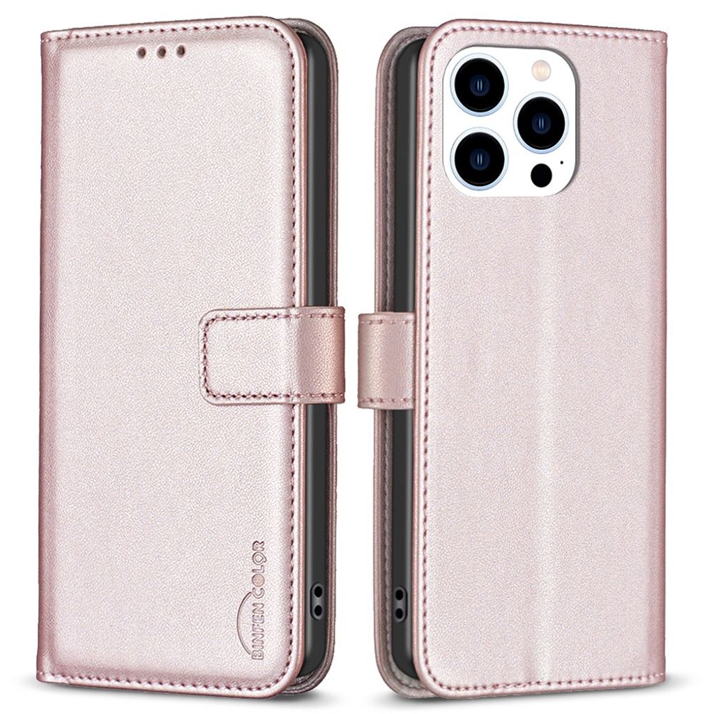 BINFEN COLOR iPhone 16 Pro Max Wallet Cover with Stand – Rose Gold