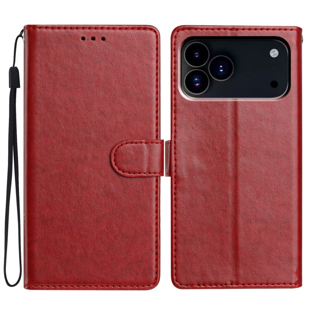 iPhone 18 Pro/17 Pro Plånboksfodral med Stativ och Handledsrem - Röd