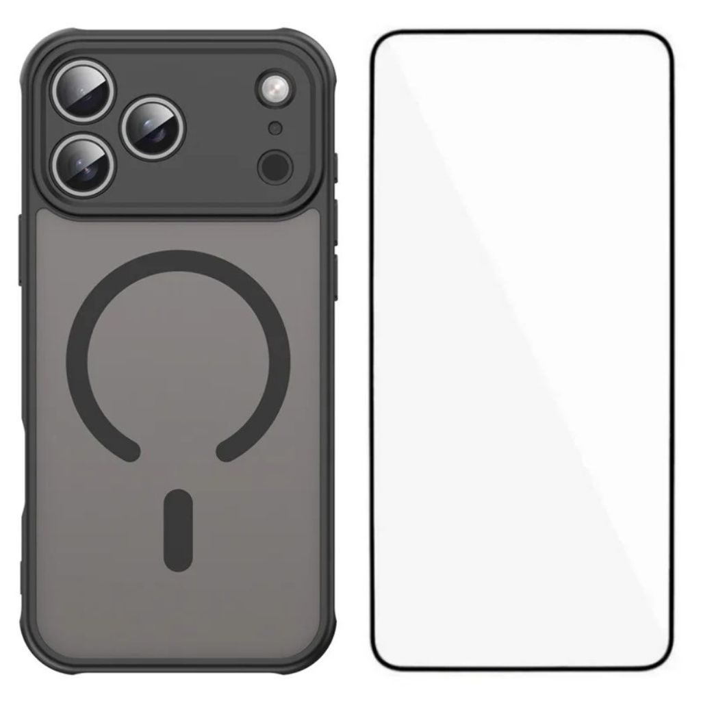 iPhone 18 Pro Max MagSafe -kuori näytönsuojalla - musta
