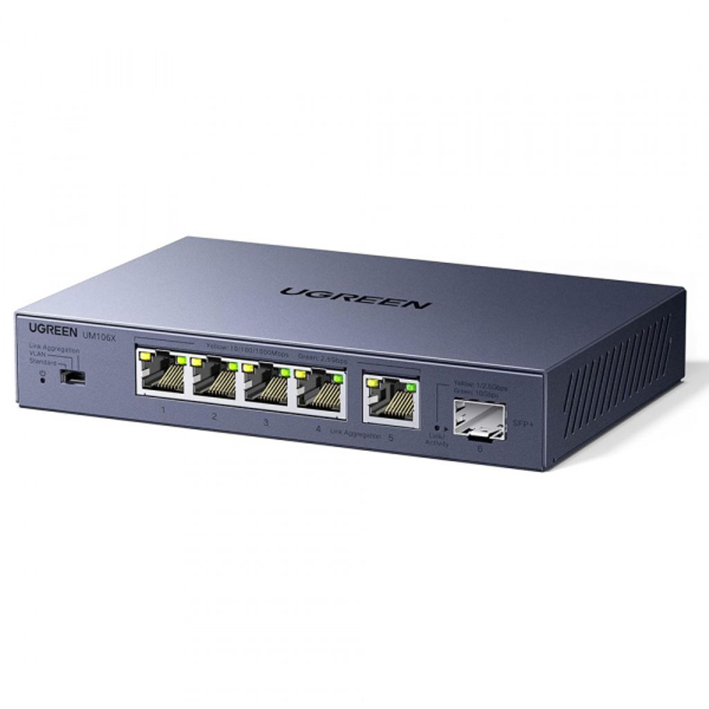 Ugreen Ethernet-kytkin 5x 2.5Gbps RJ45 / 1x 10Gbps SFP+ - harmaa
