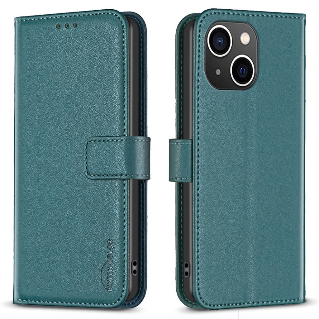 BINFEN COLOR iPhone 15 Wallet Cover Stand PU Leather - Green