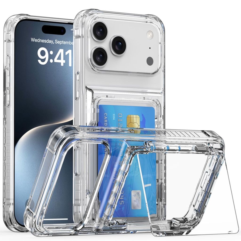 iPhone 17 Pro Kuori, Jalusta, Korttipaikka - läpinäkyvä