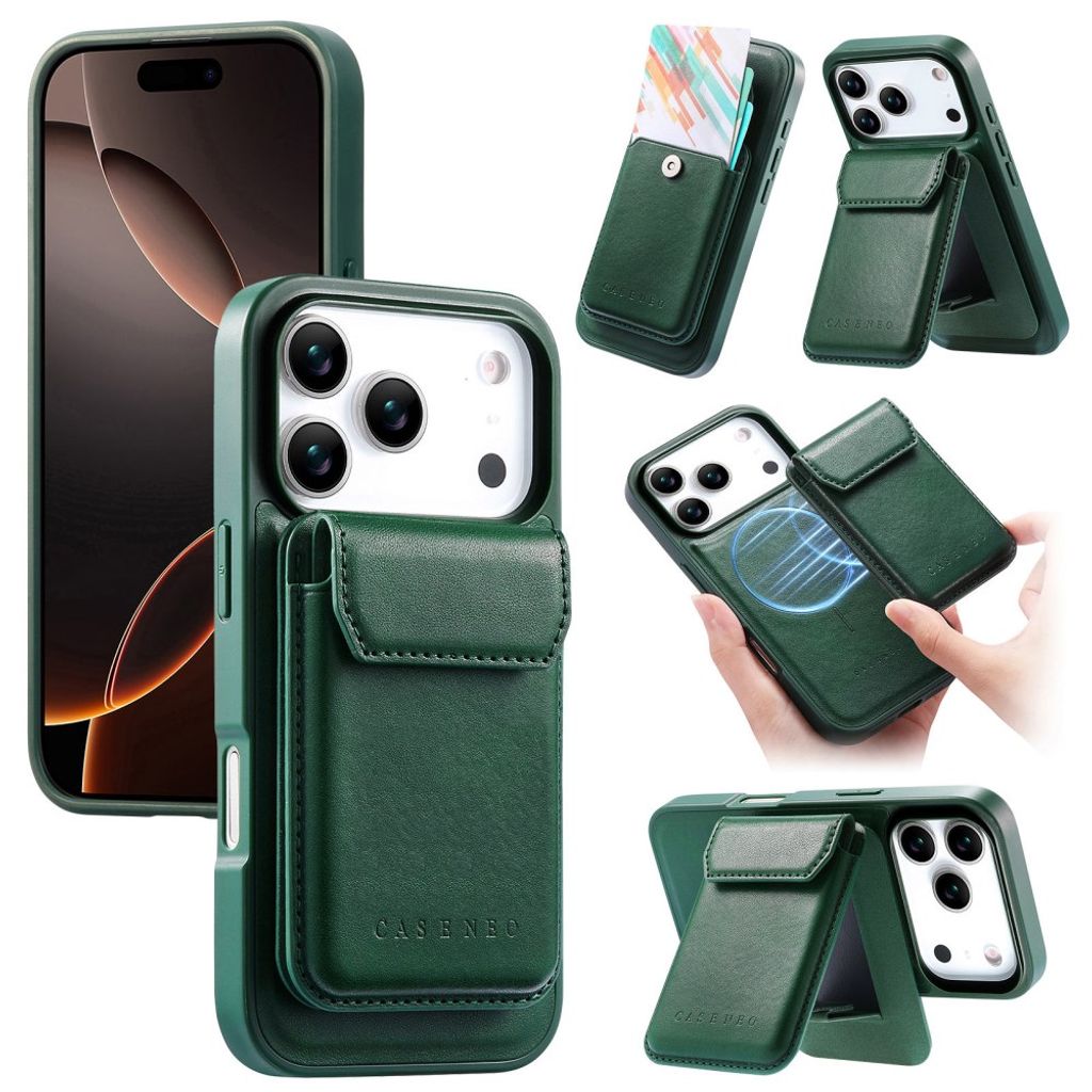 CASENEO iPhone 18 Pro/17 Pro Deksel MagSafe Avtakbar Kortholder - Grønn