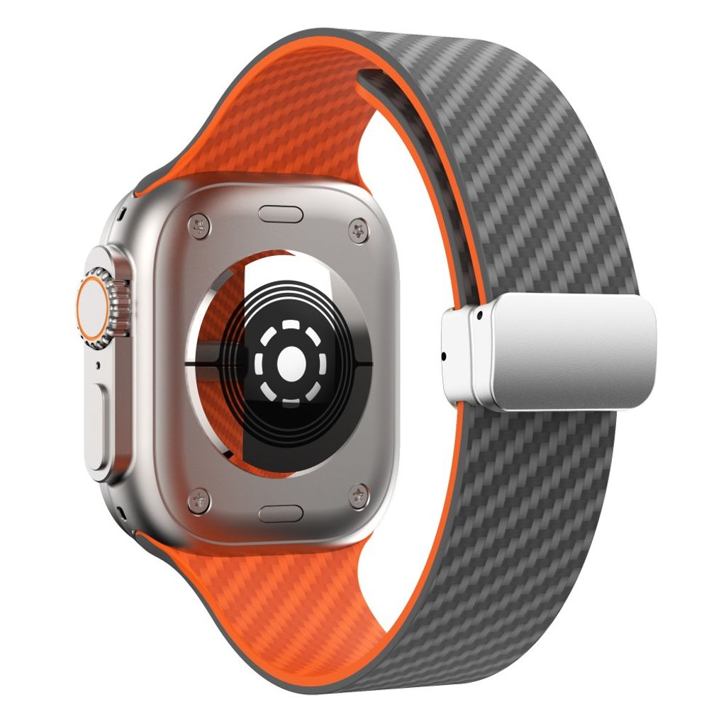 Apple Watch 49 / 46 / 44 / 42mm Klockarmband kolfibertextur - Grå/Orange