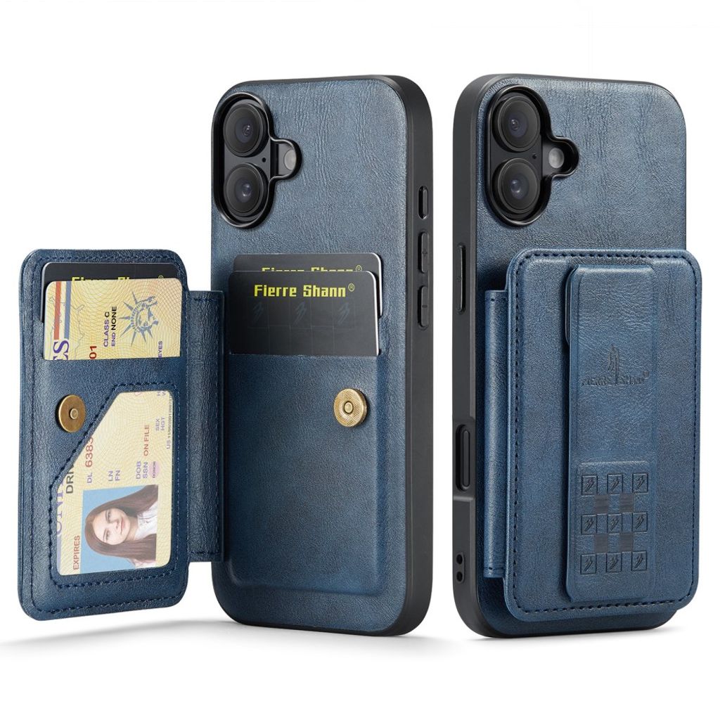 FIERRE SHANN iPhone 16 Case with Card slots - Blue