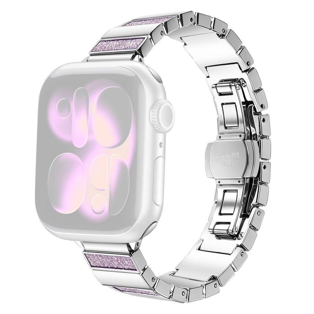 Apple Watch 42/41/40/38mm Klockarmband i rostfritt stål med glitter - Rosa