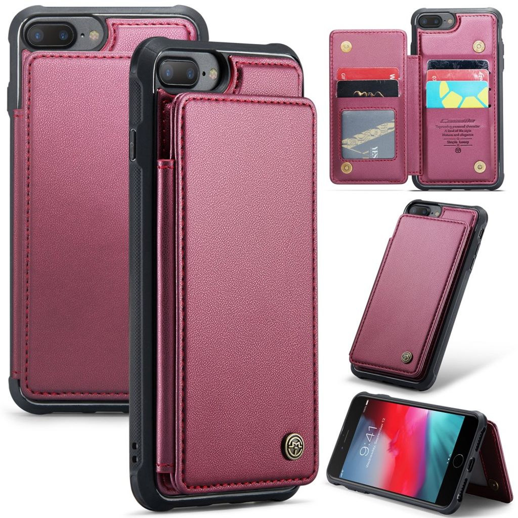 CASEME iPhone 6 Plus/6s Plus/7 Plus/8 Plus Cover med 5 Kortplads - Rød