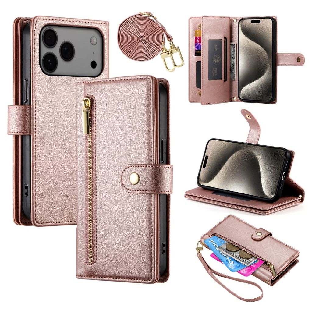 iPhone 17 Pro Max Lompakkokotelo Kantohihna - pinkki
