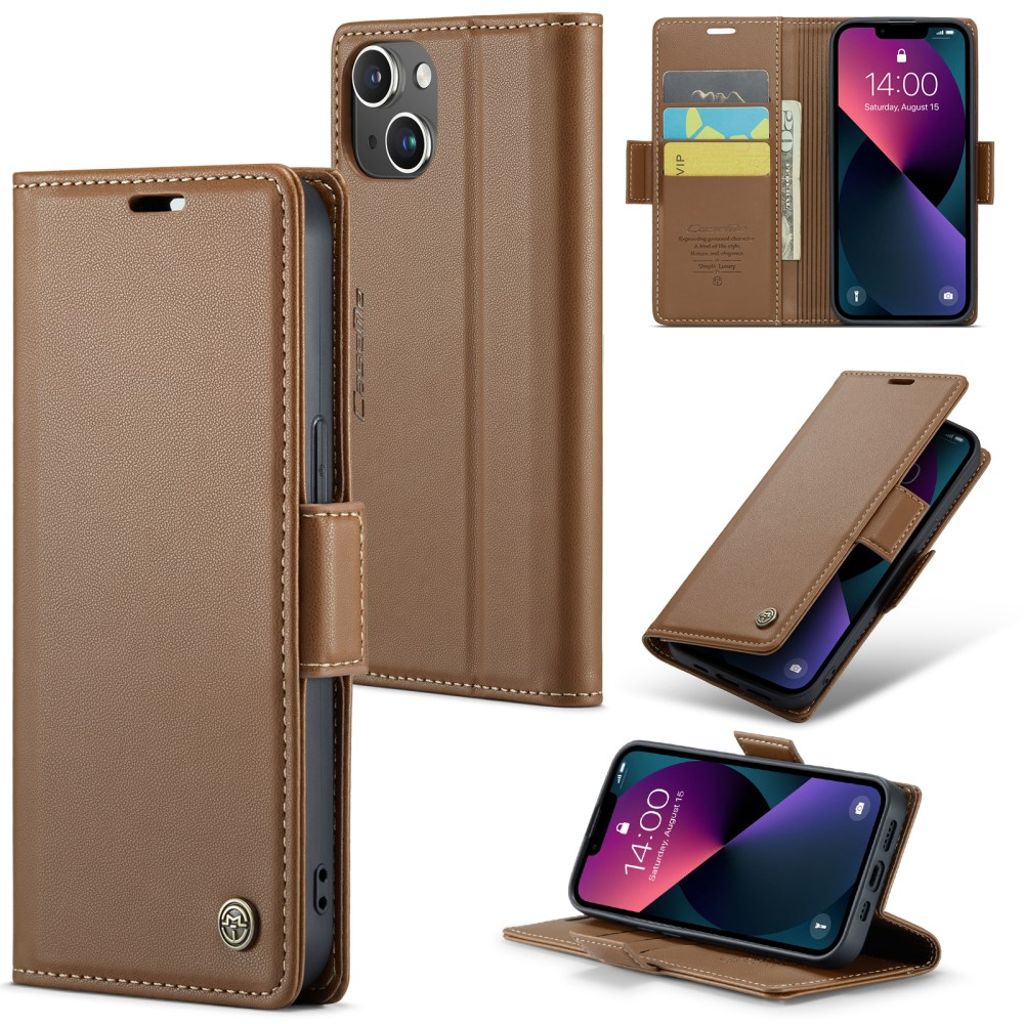 CASEME iPhone 15 Wallet Cover RFID Blocking 3 Card Slots - Brown