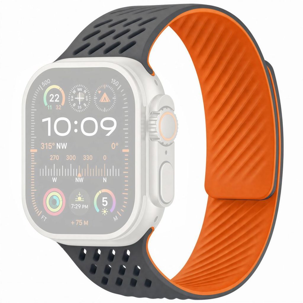 Apple Watch 49 / 46 / 44 / 42mm Silikoninen kellonranneke - Harmaa/oranssi
