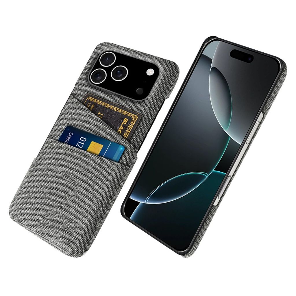 iPhone 17 Pro Skal i Textil med 2 Kortfack - Grå