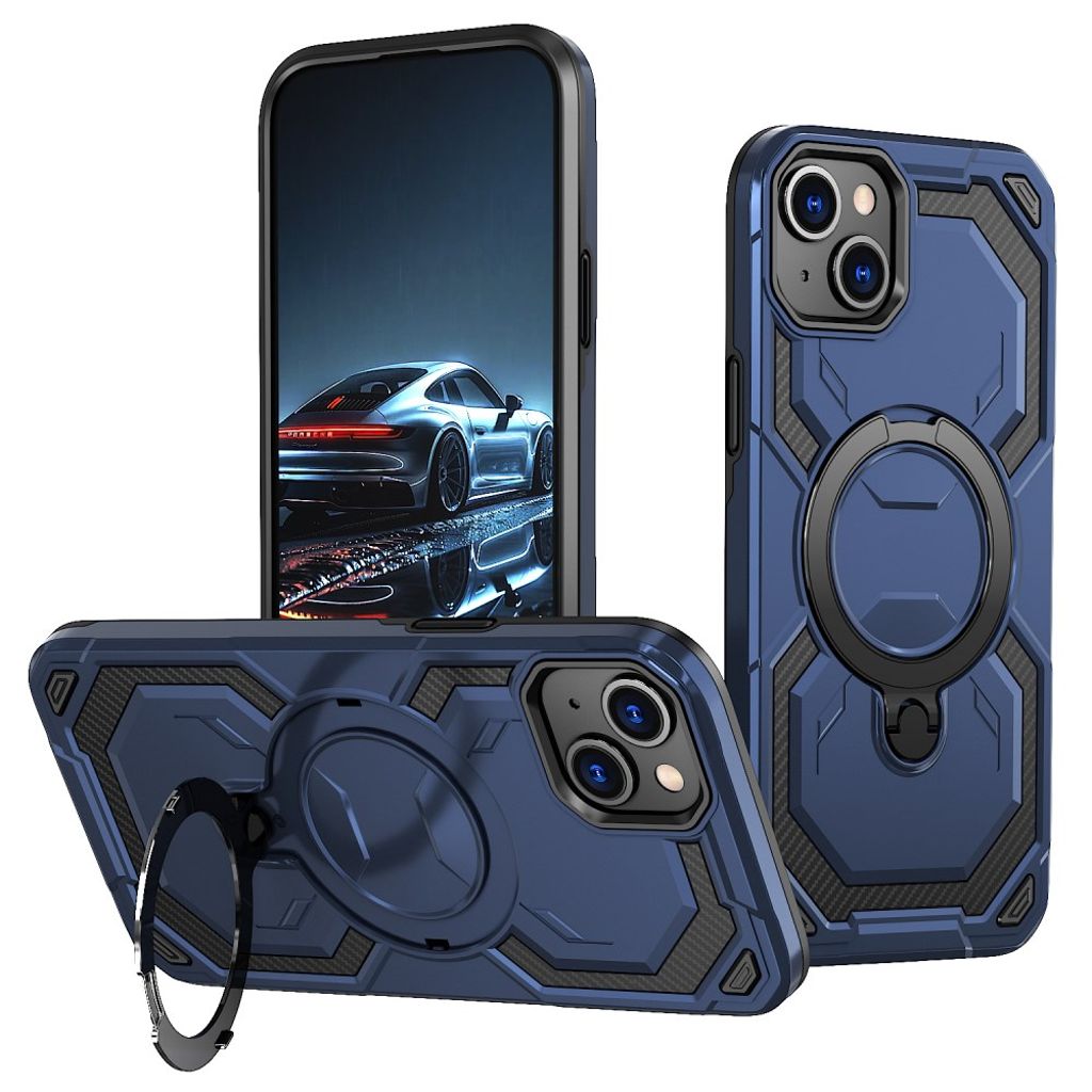 iPhone 13 Kuori Magneettirenkaalla ja Jalustalla - Sininen