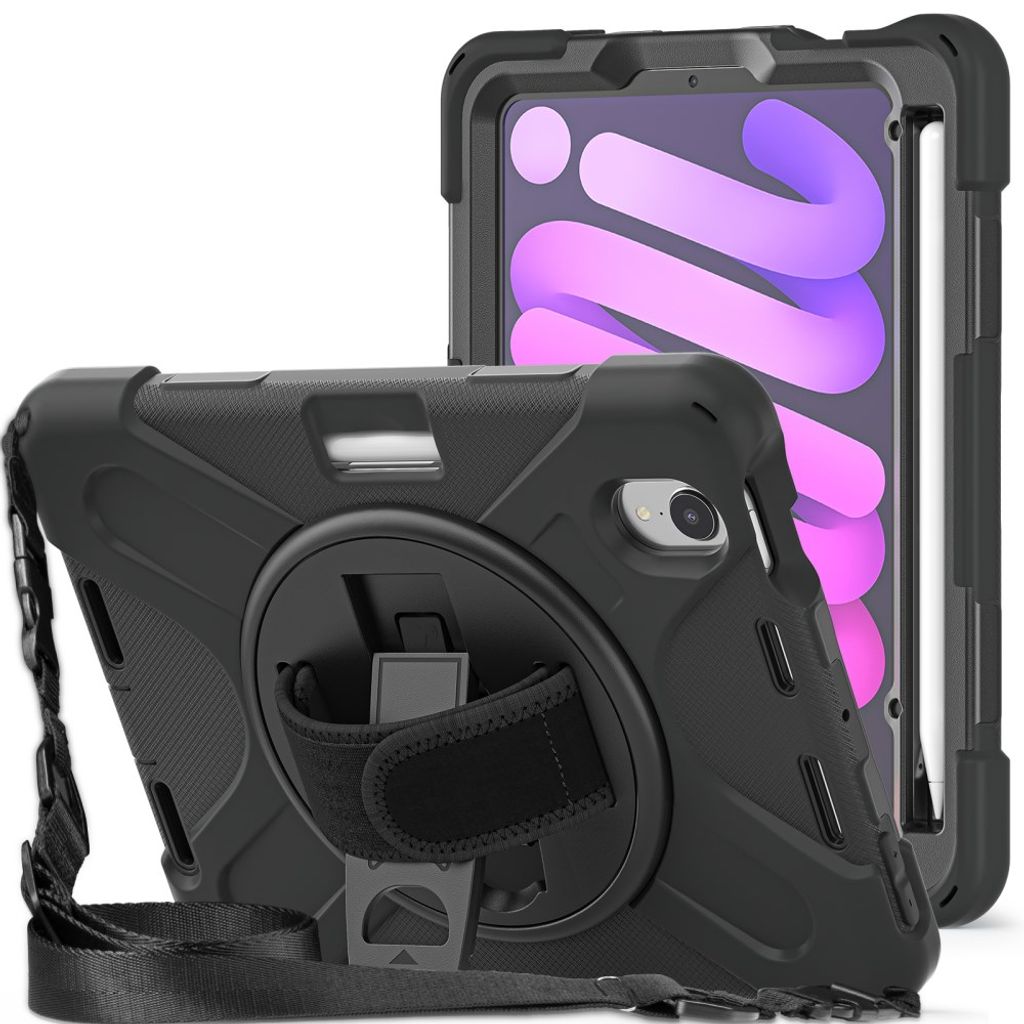 iPad Mini A17 Pro / 6th Gen 8.3" Skal med Stativ & Axelrem - Svart