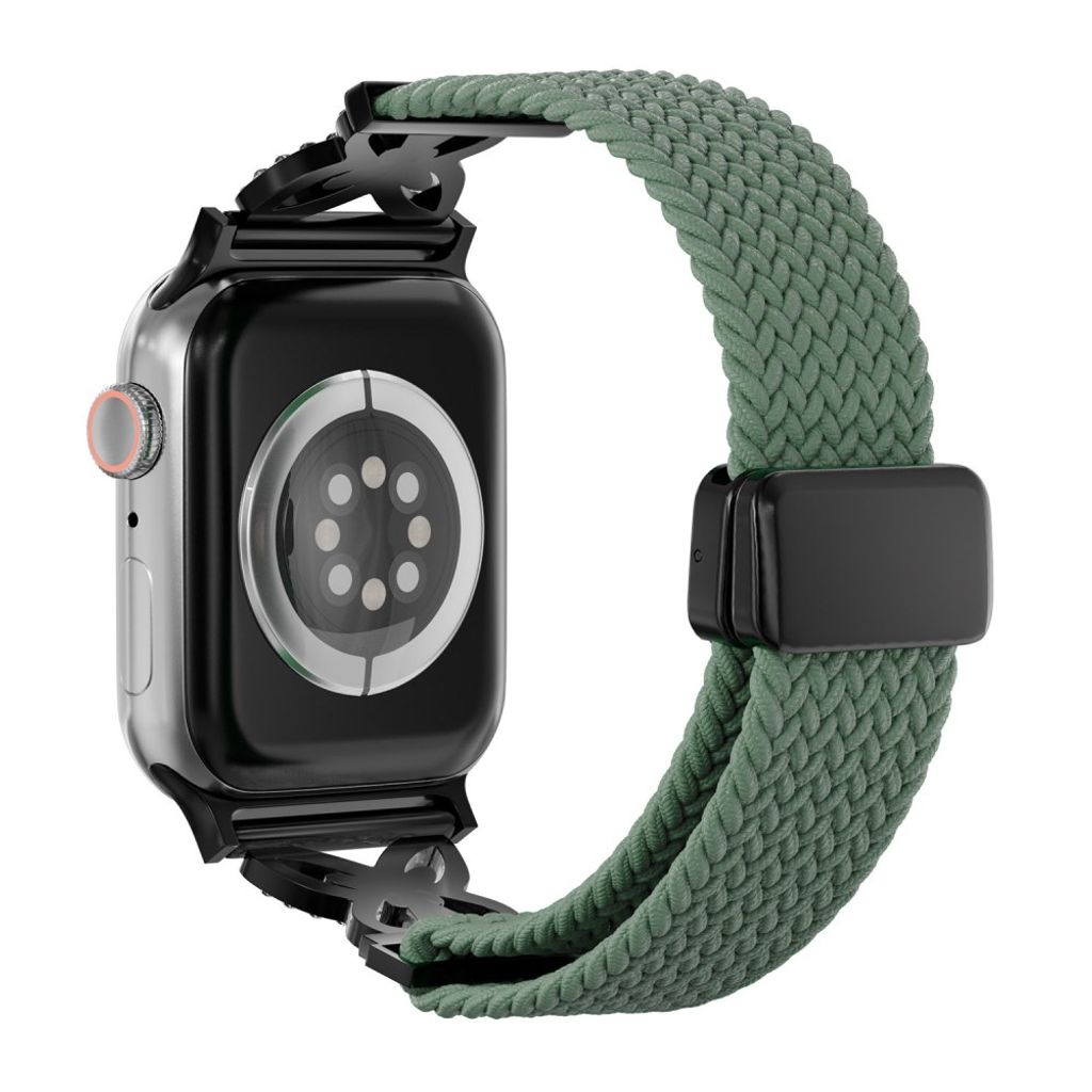 Apple Watch 49/46/44/42mm Flätat Klockarmband i Nylon med Strass - Olivgrön