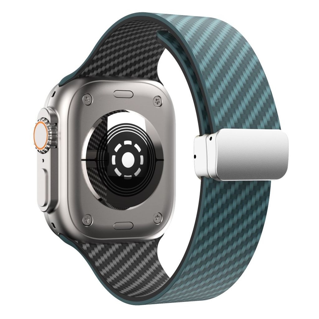 Apple Watch 49 / 46 / 44 / 42mm Klockarmband kolfibertextur - Turkos/Svart