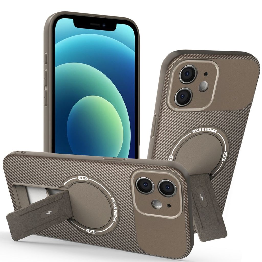 iPhone 12 Skal med Stativ - Brun