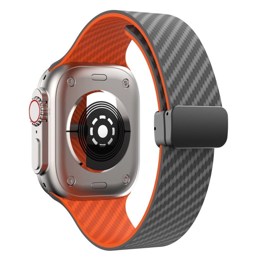 Apple Watch 42 / 41/ 40 / 38mm Klockarmband kolfibertextur - Grå/Orange