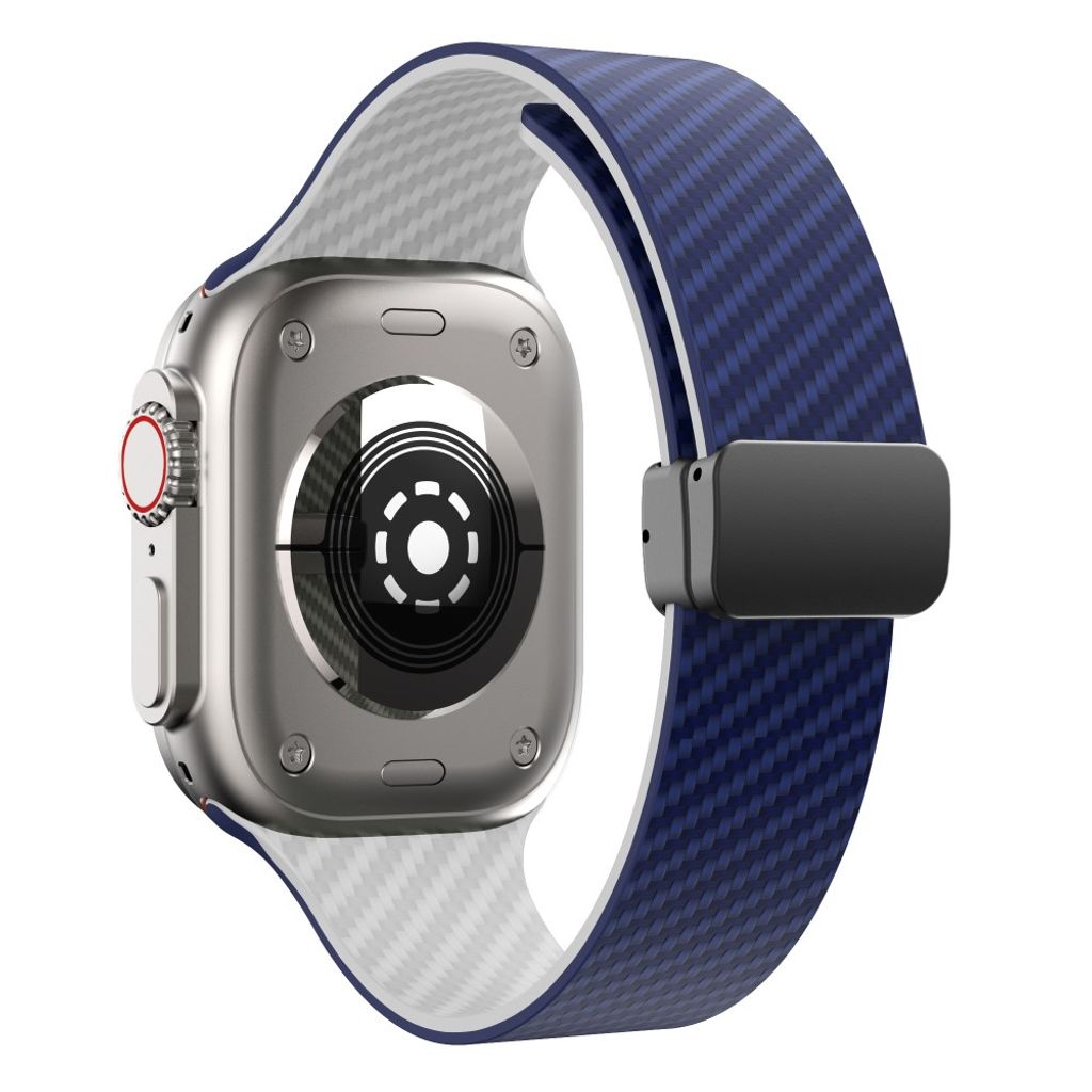 Apple Watch 42 / 41/ 40 / 38mm Klockarmband kolfibertextur - Blå/Vit