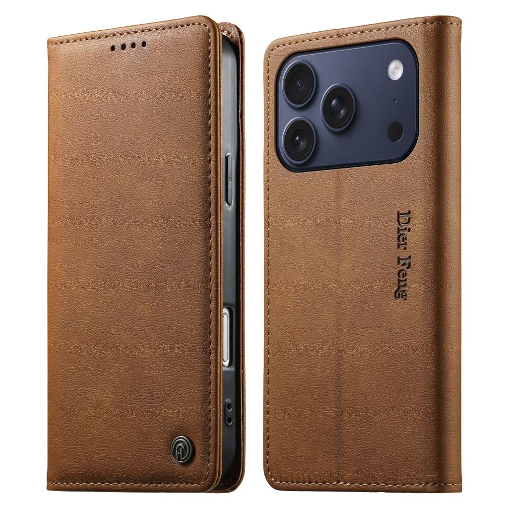 DIERFENG iPhone 18 Pro/17 Pro Lommeboketui RFID-blokkerende - Brun