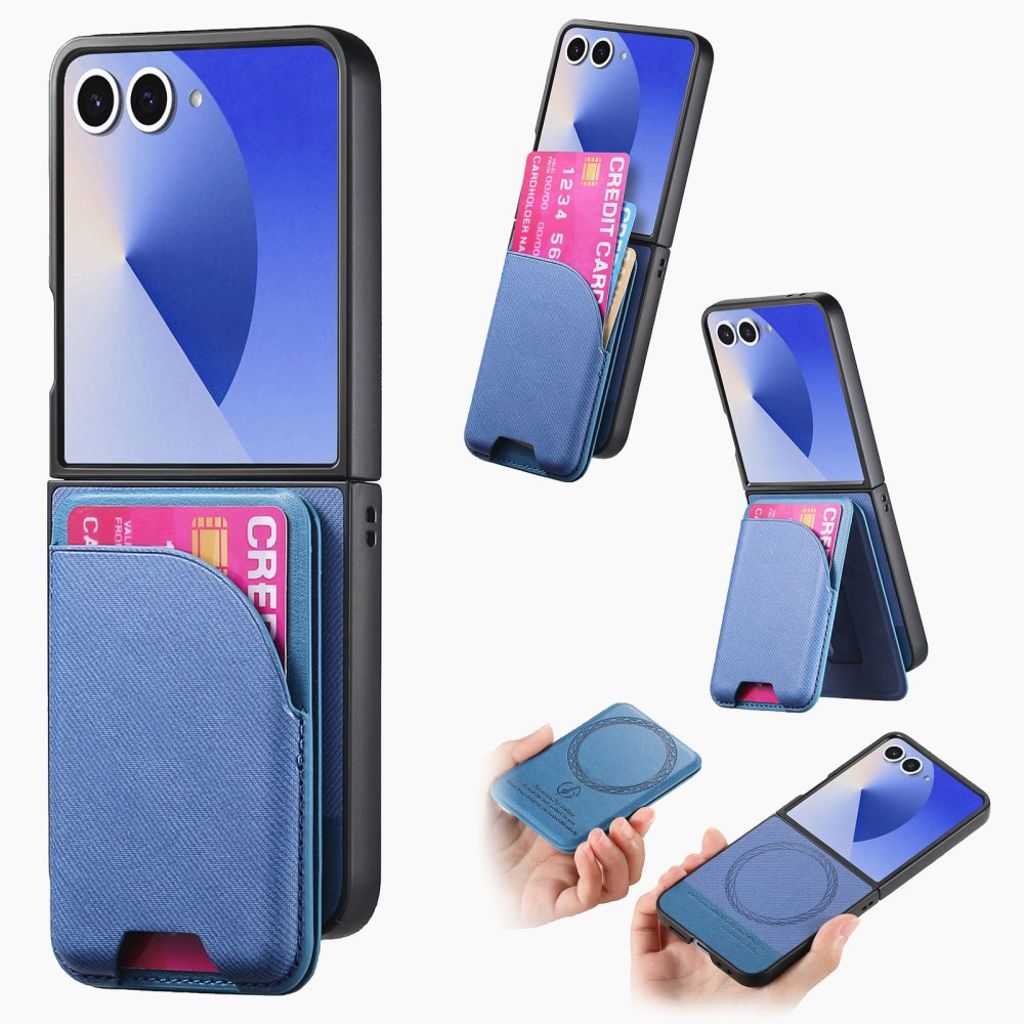 Magnetiskt skal med kickstand och denimtextur till Samsung Galaxy Z Flip7 5G – Blå