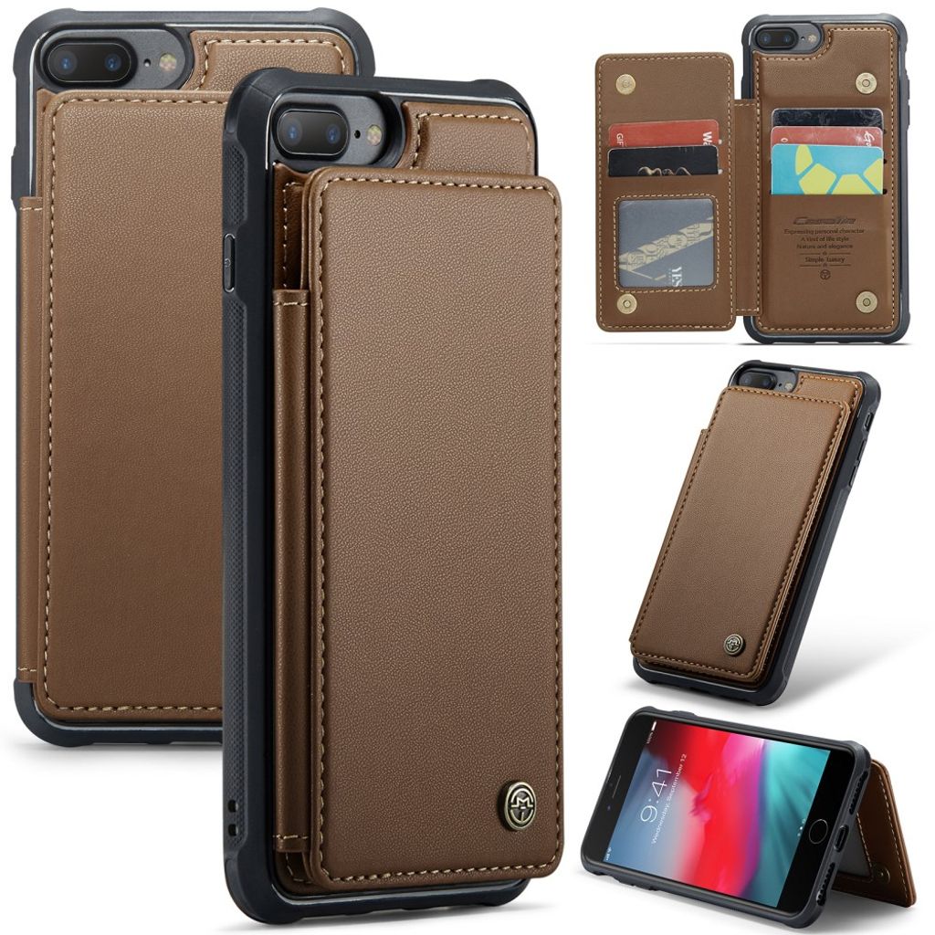 CASEME iPhone 6 Plus/6s Plus/7 Plus/8 Plus Kuori 5 Korttipaikka - Ruskea