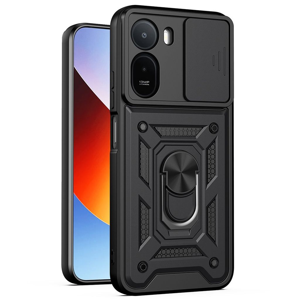 Xiaomi Poco C85x/Redmi A7 Pro Skal med Kameraskydd & Stativ - Svart