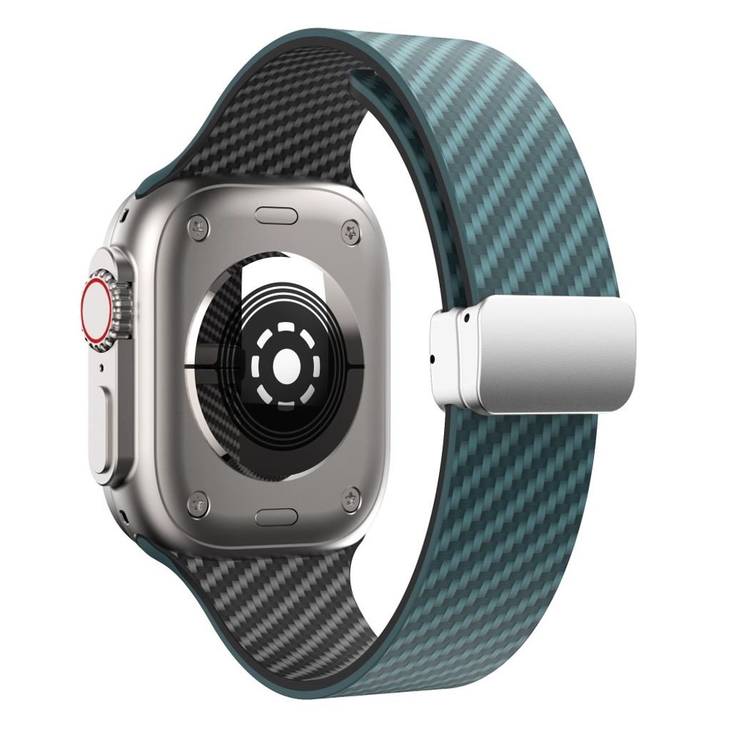 Apple Watch 42 / 41/ 40 / 38mm Klockarmband kolfibertextur - Turkos/Svart