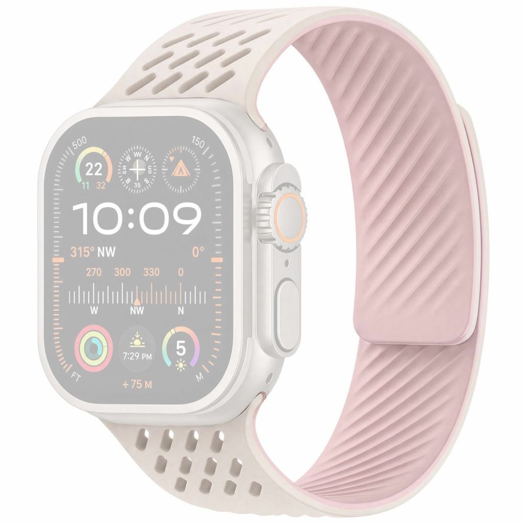 Apple Watch 49 / 46 / 44 / 42mm Silikoninen kellonranneke - Valkoinen/Vaaleanpunainen