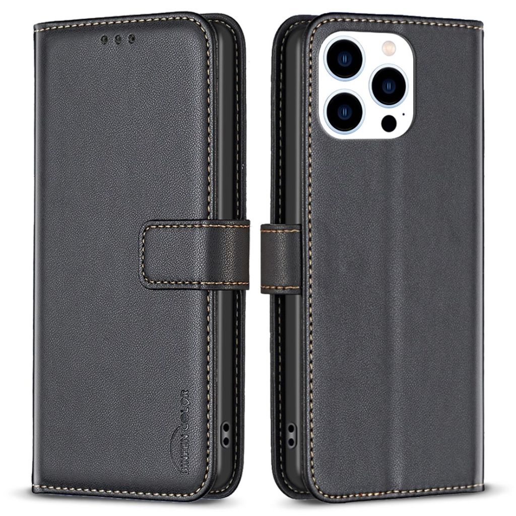 BINFEN COLOR iPhone 14 Pro Wallet Cover Stand Card Holder - Black