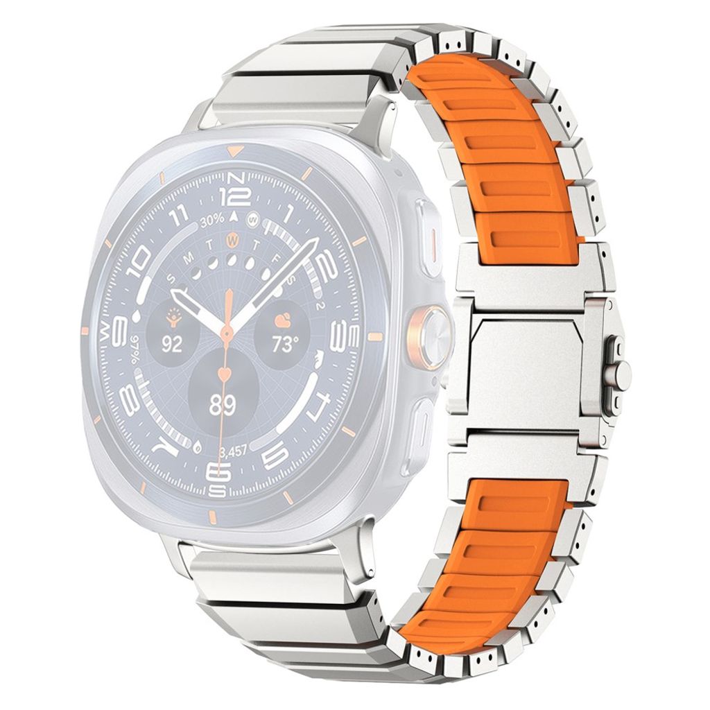 Samsung Galaxy Watch Ultra2 Klokkerem i titan og silikon - Sølv/oransje
