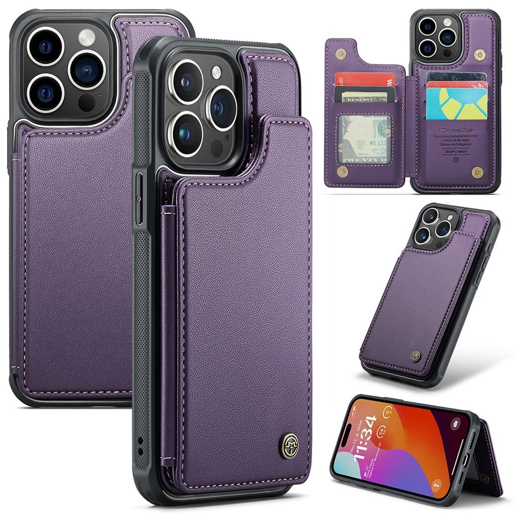 CASEME iPhone 15 Pro Max Kuori 5 Korttipaikka - Violetti
