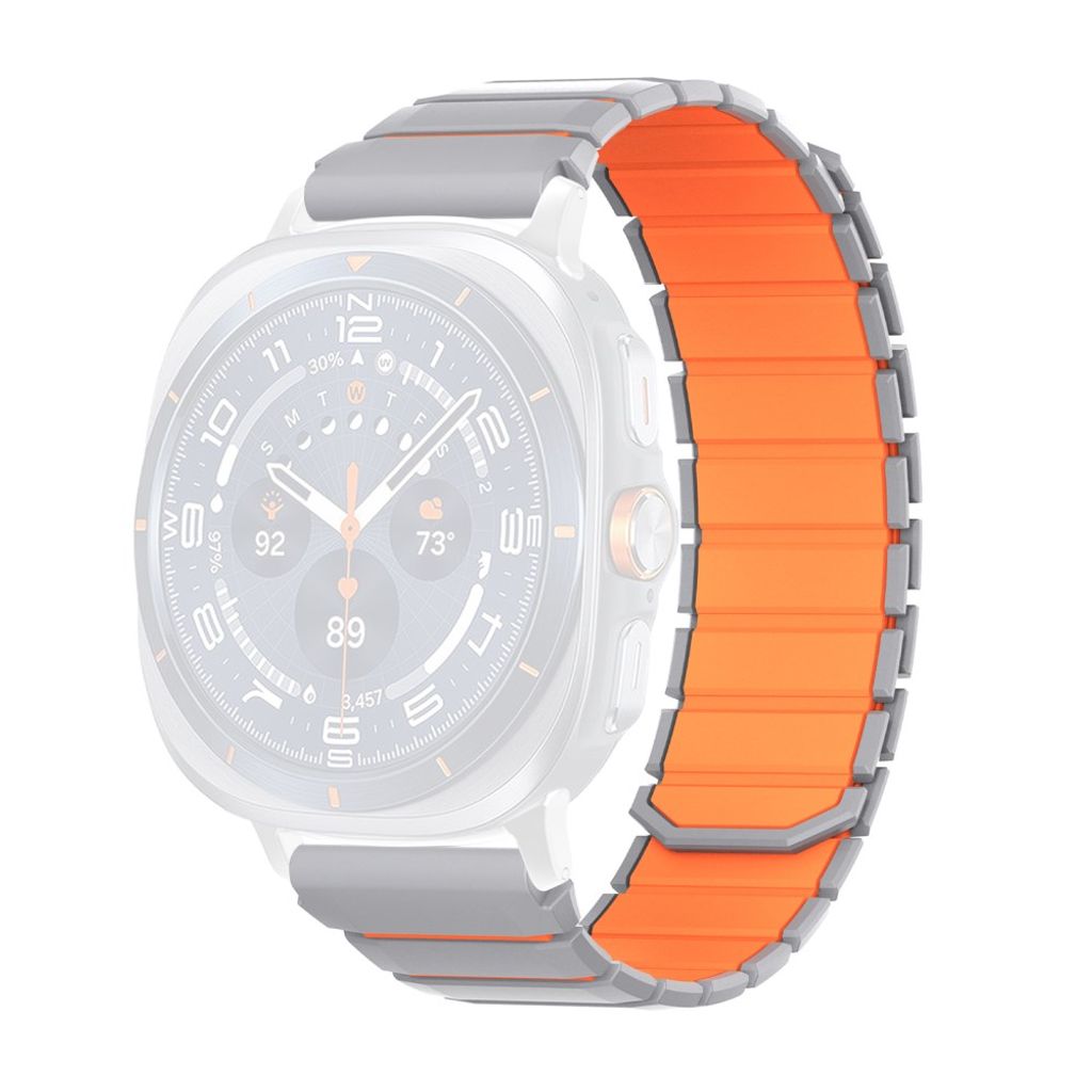 Samsung Galaxy Watch9/9 Classic/8/8 Classic Tofarget magnetisk silikon klokkerem - Grå/oransje
