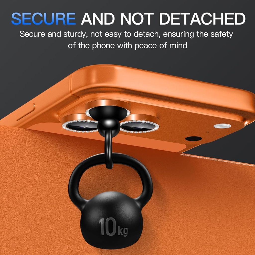 iPhone 18 Pro linsskydd i härdat glas med strassprydd metallring – Orange