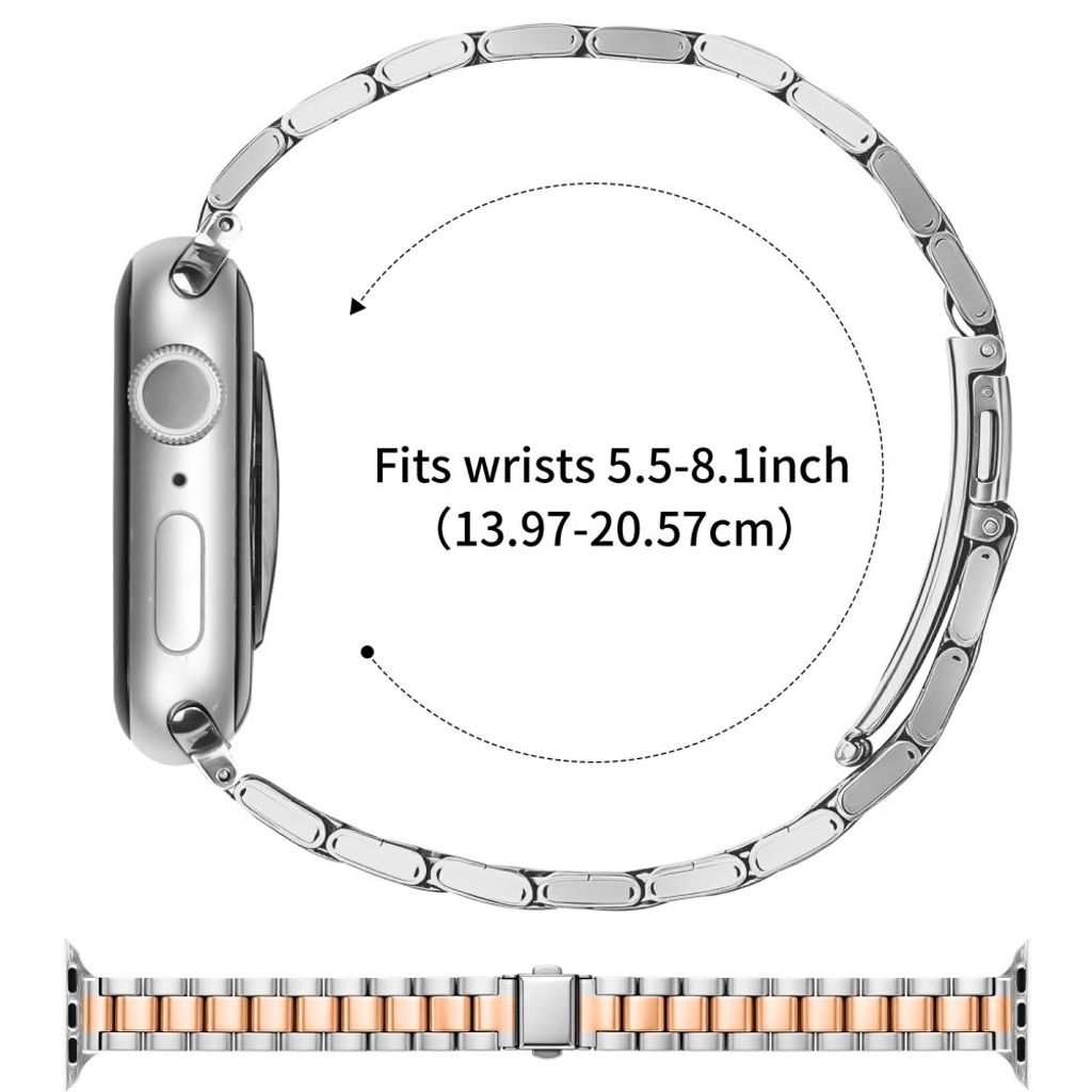 Apple Watch 49/46/44/42mm Klockarmband i rostfritt stål - Silver/Roséguld