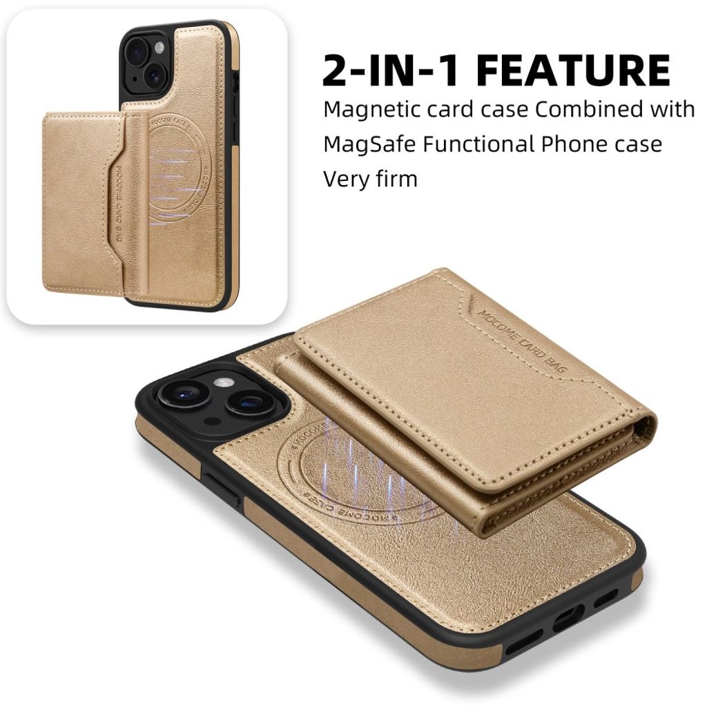 iPhone 15 Wallet Case MagSafe Detachable Card Holder – Gold