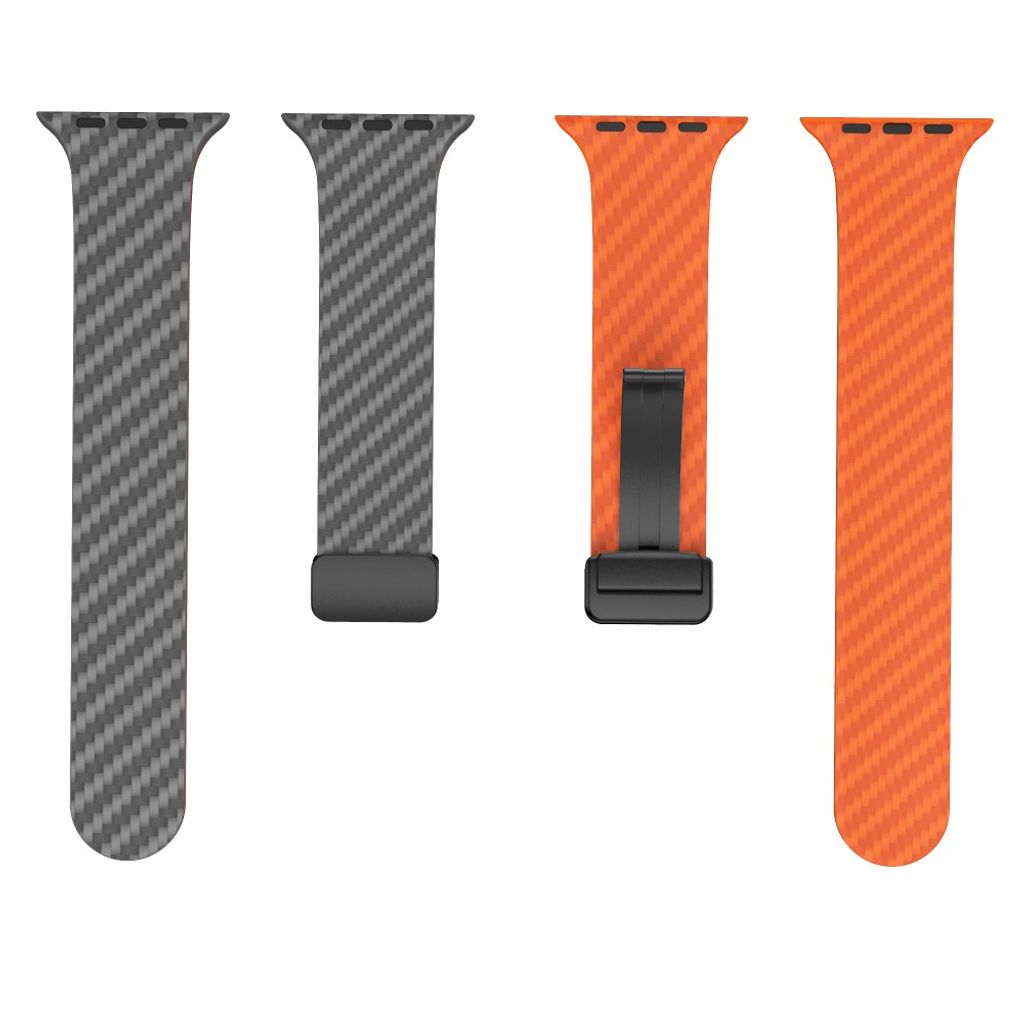 Apple Watch 49 / 46 / 44 / 42mm Klockarmband kolfibertextur - Grå/Orange