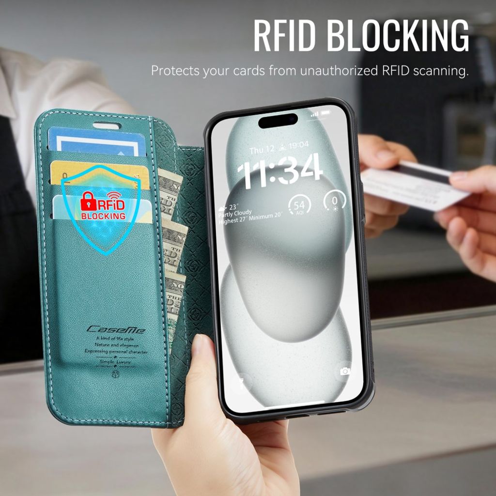 CASEME iPhone 15 Plus/14 Plus Plånboksfodral MagSafe RFID-blockerande - Turkos