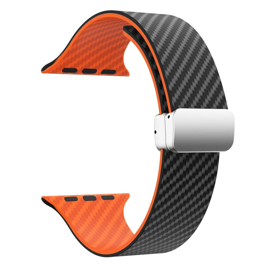 Apple Watch 49 / 46 / 44 / 42mm Klockarmband kolfibertextur - Svart/Orange