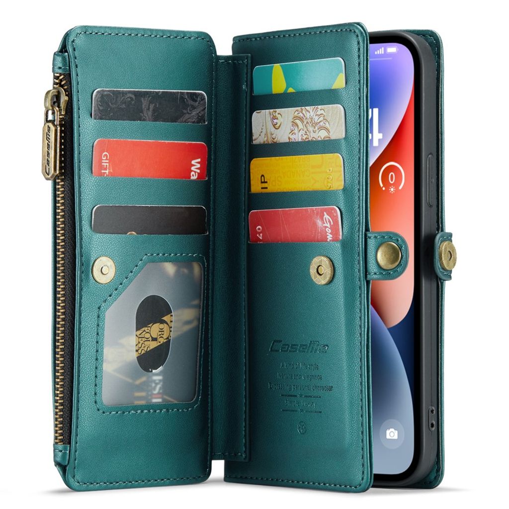CASEME iPhone 14 Plus Pungetui RFID Blocking/Stativ – Grøn
