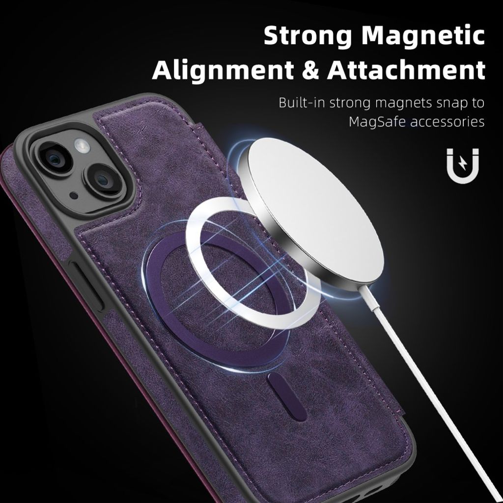 iPhone 14 Plus Lommeboketui MagSafe RFID-blokkerende – Mørklilla