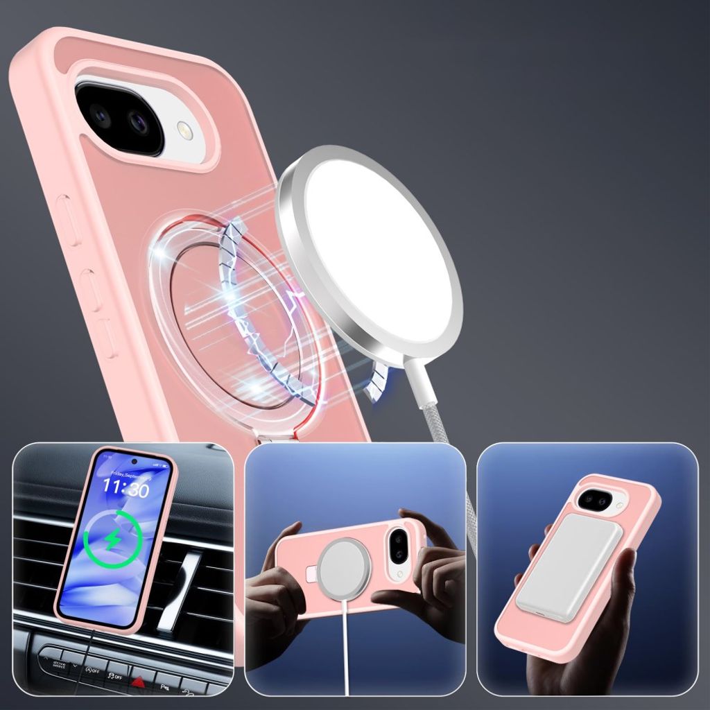 Google Pixel 10a Silikon MagSafe Skal med Ringhållare – Ljusrosa