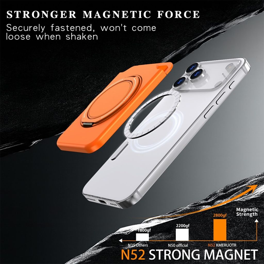 Magnetisk kortholder for mobiltelefon med ringstativ - oransje