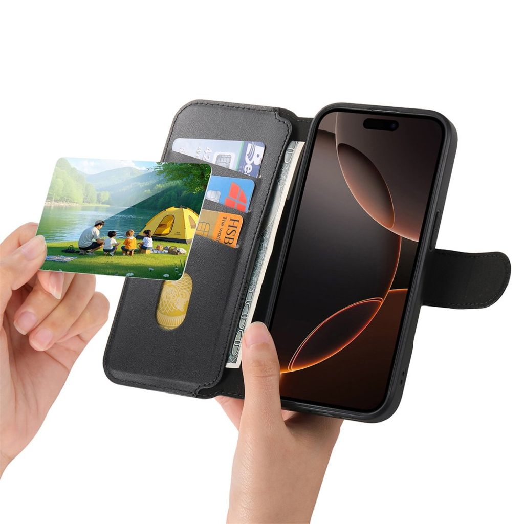 CASENEO iPhone 16e Magnetisk Lommeboketui RFID Blokkerende – Svart