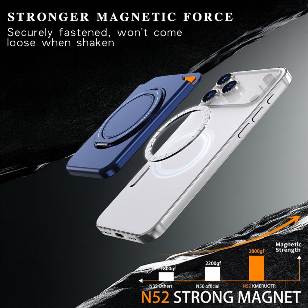 Magnetisk kortholder for mobiltelefon med ringstativ - blå