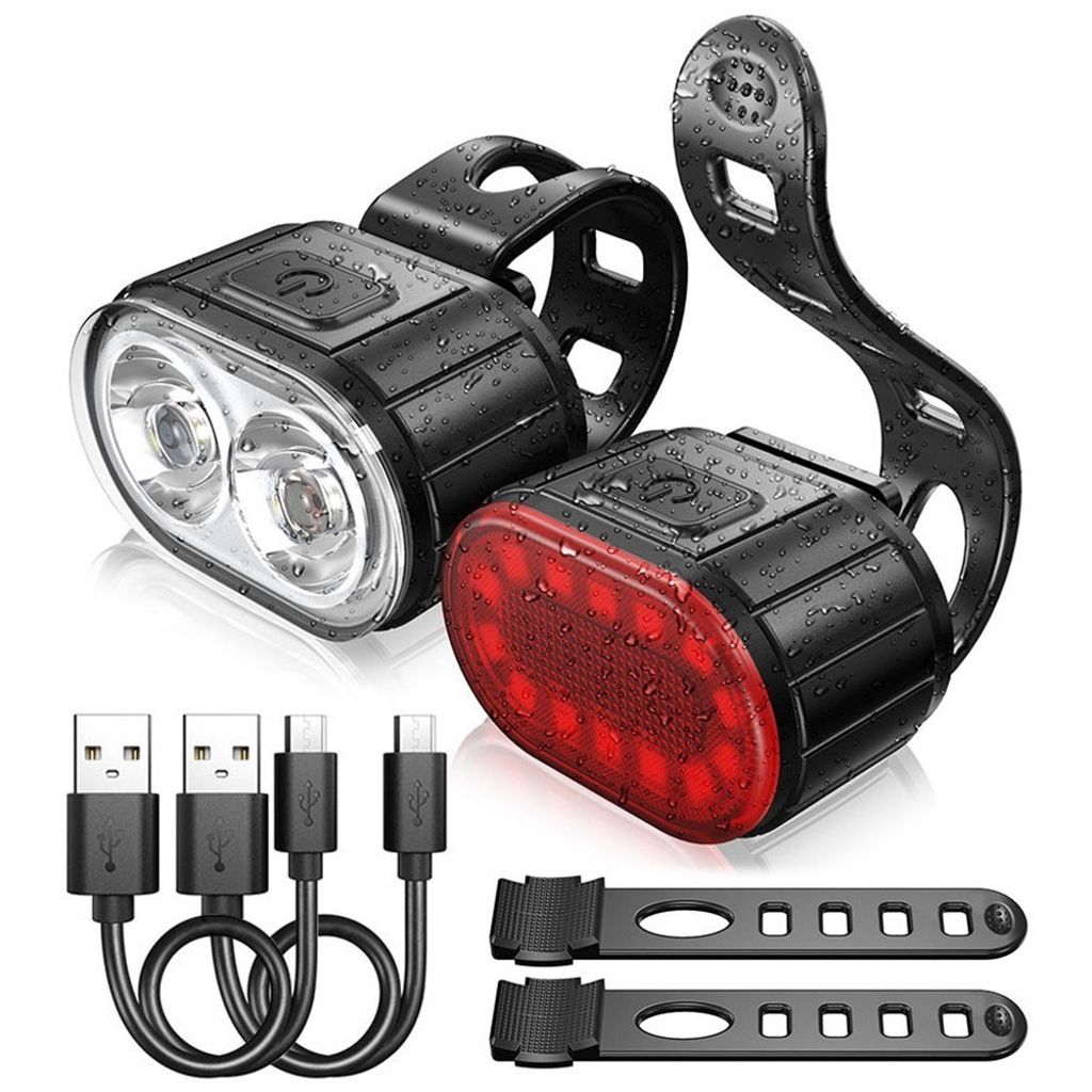 LED Cykkellampa set fram & bak, uppladdningsbar USB